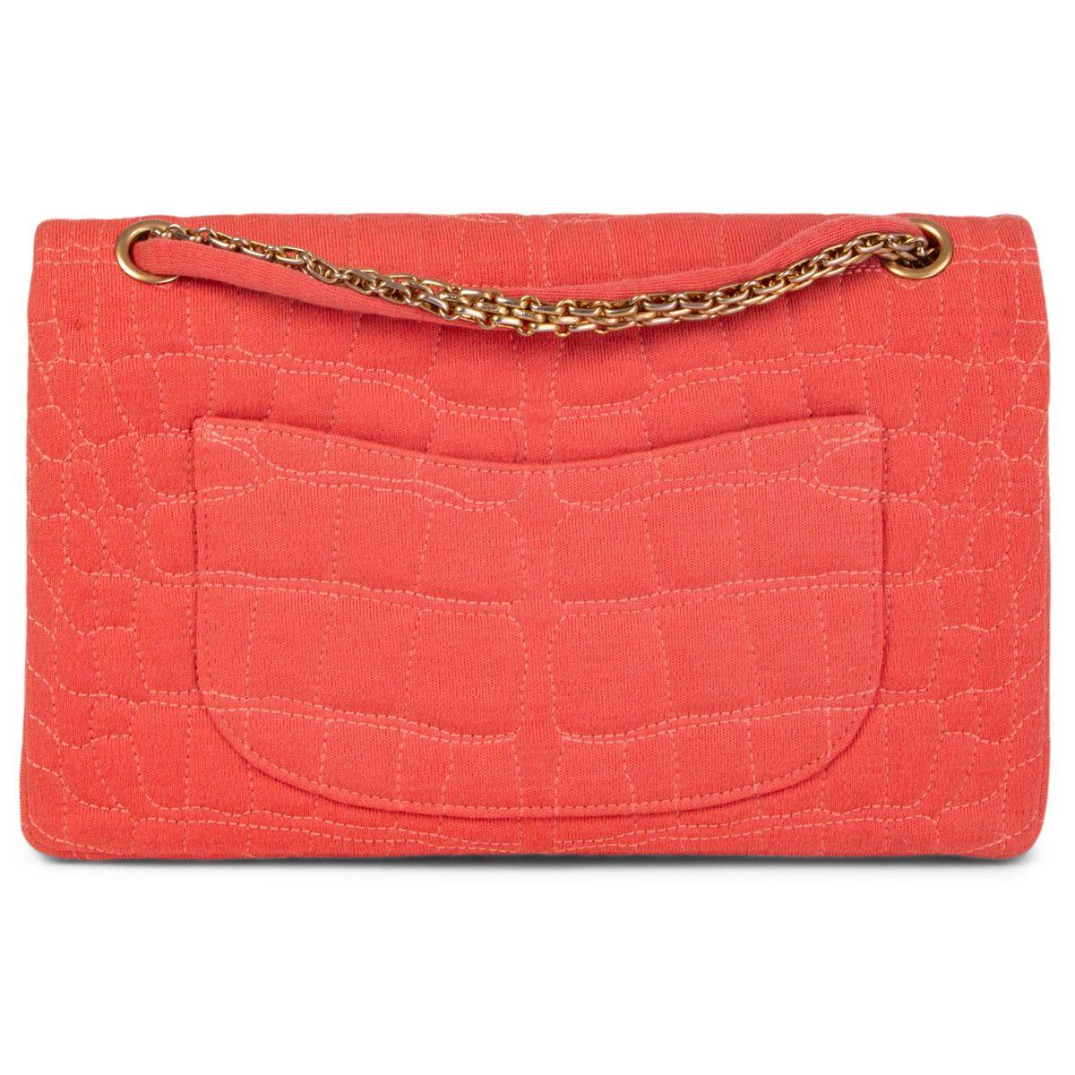 Red CHANEL coral JERSEY COCO'S CROC 2.55 REISSUE 226 DOUBLE FLAP Shoulder Bag