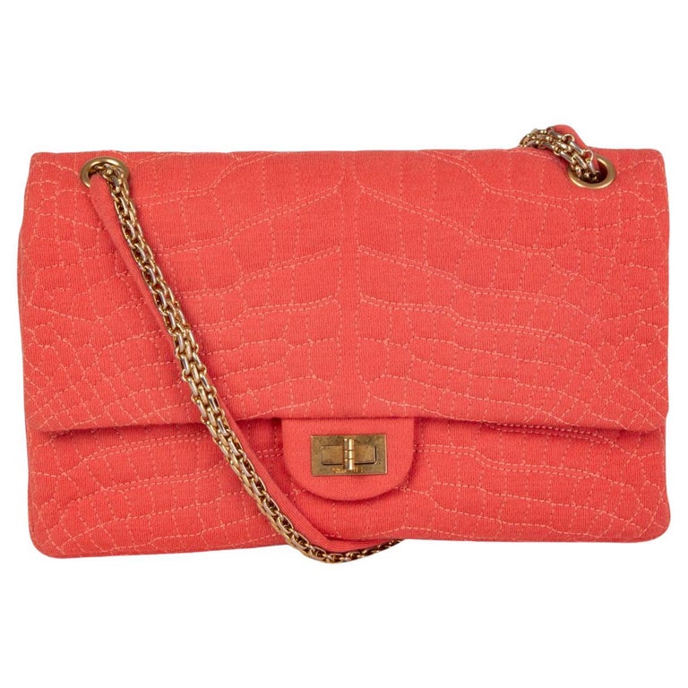 CHANEL coral JERSEY COCO'S CROC 2.55 REISSUE 226 DOUBLE FLAP Shoulder Bag  at 1stDibs