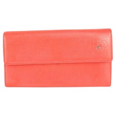 Vintage Chanel Coral Leather Camellia CC Flap Wallet Long 1025c26