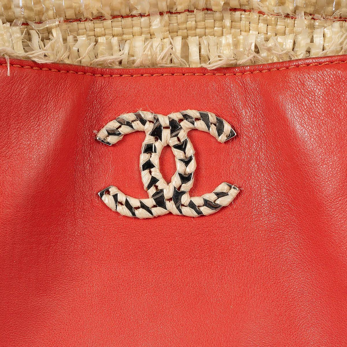 CHANEL coral leather & raffia TWEEDY Shopping Tote Bag For Sale 2