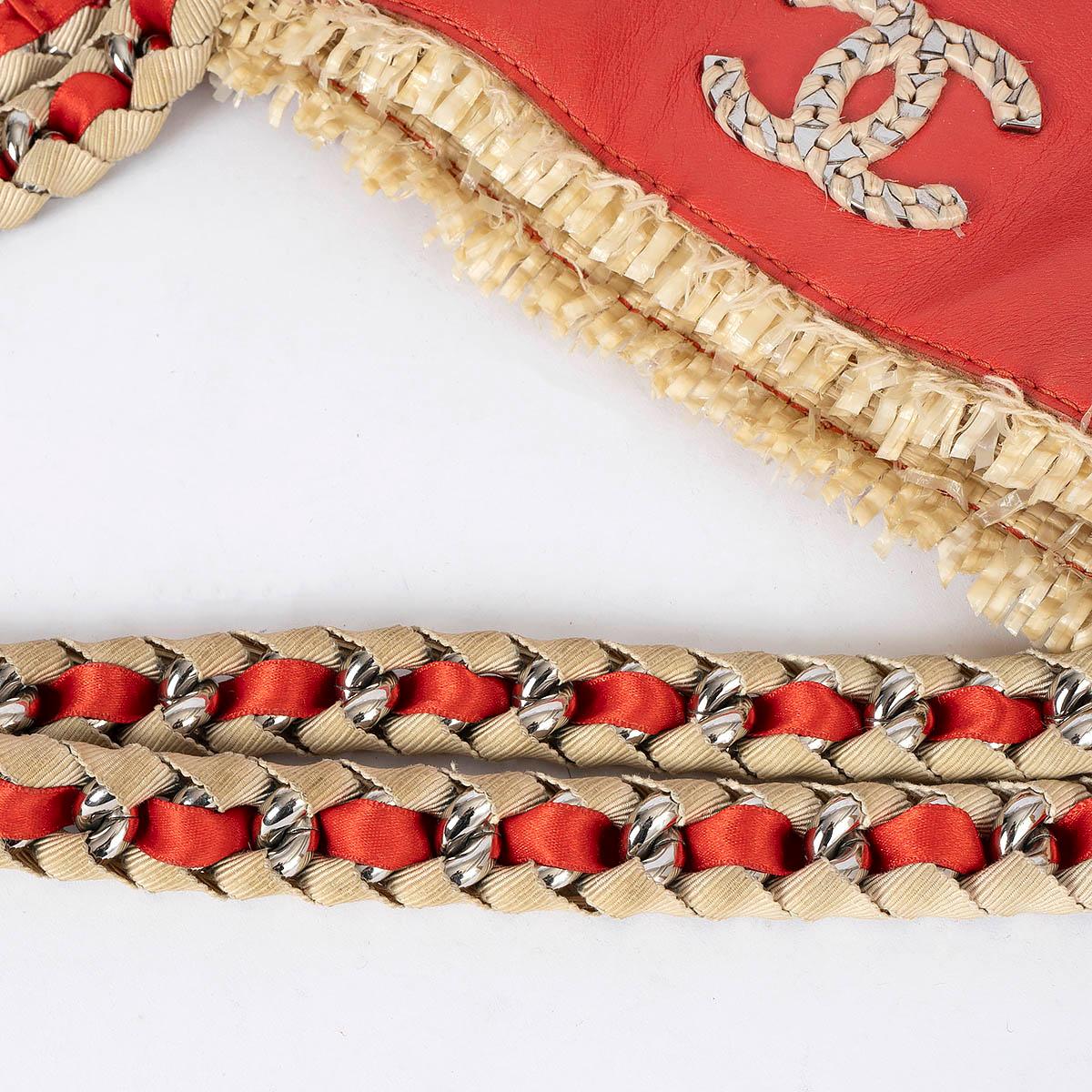 CHANEL coral leather & raffia TWEEDY Shopping Tote Bag For Sale 3