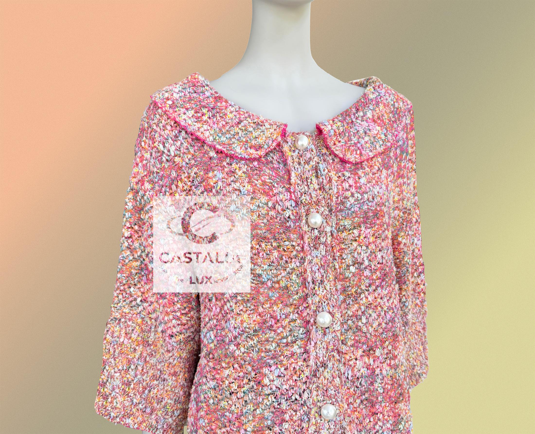 Beige Chanel - Veste en tweed Lesage corail avec boutons en perles CC 40 FR en vente