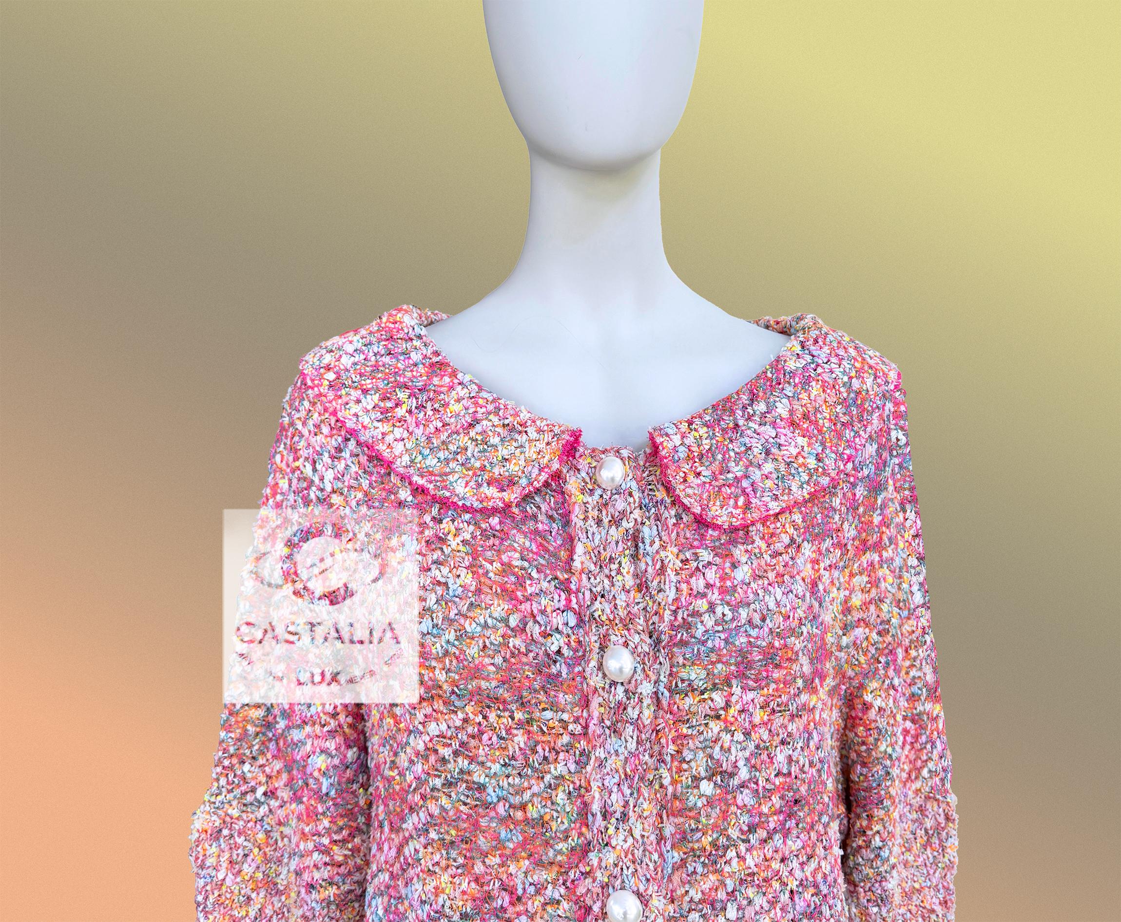 Chanel - Veste en tweed Lesage corail avec boutons en perles CC 40 FR en vente 1