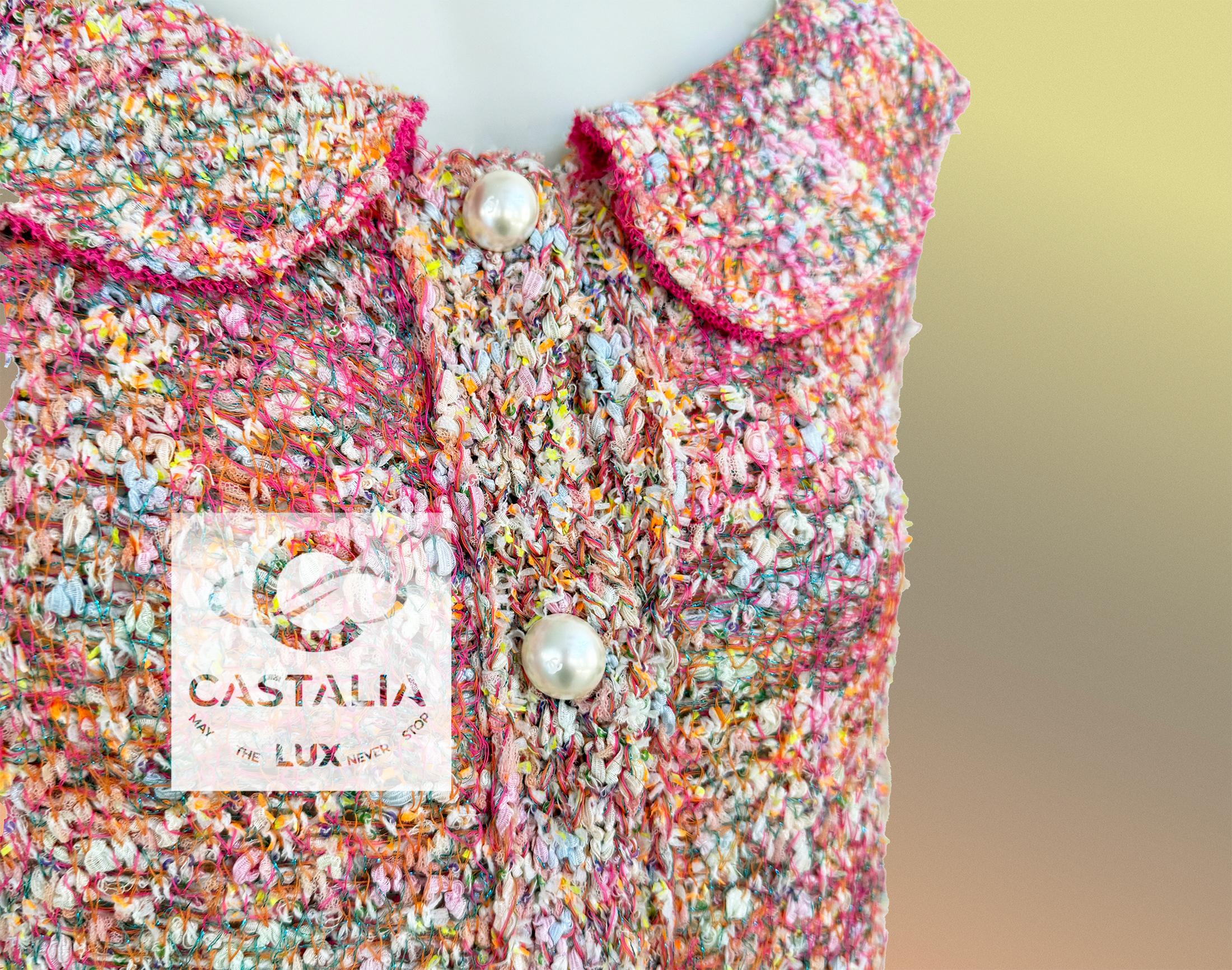 Chanel - Veste en tweed Lesage corail avec boutons en perles CC 40 FR en vente 2