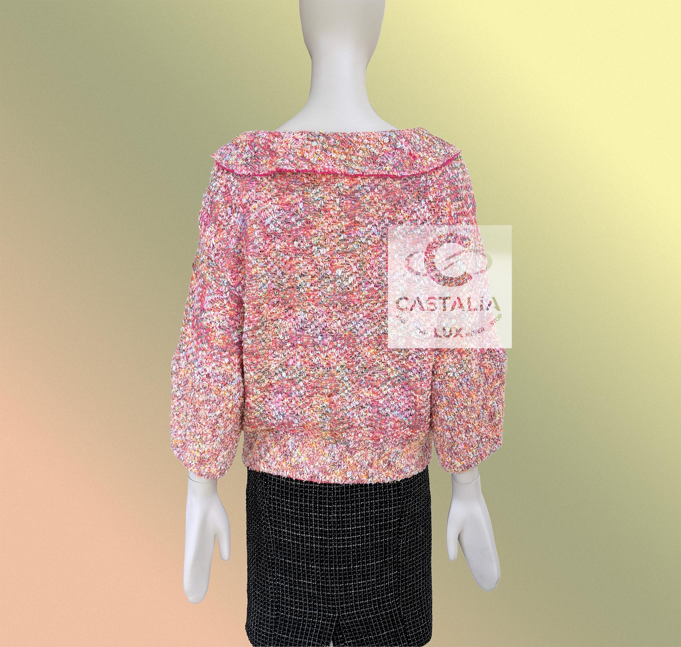 Chanel - Veste en tweed Lesage corail avec boutons en perles CC 40 FR en vente 3