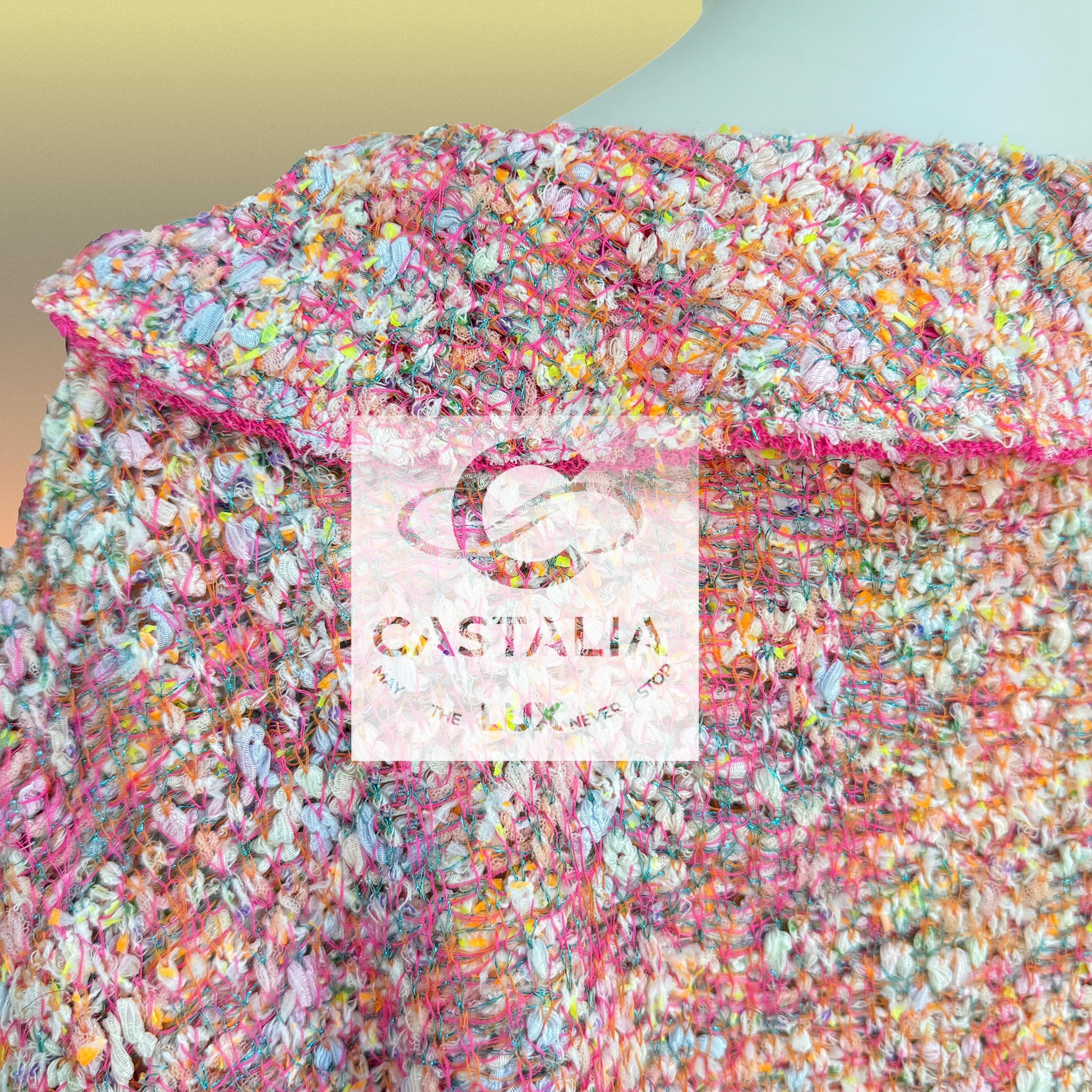 Chanel - Veste en tweed Lesage corail avec boutons en perles CC 40 FR en vente 4