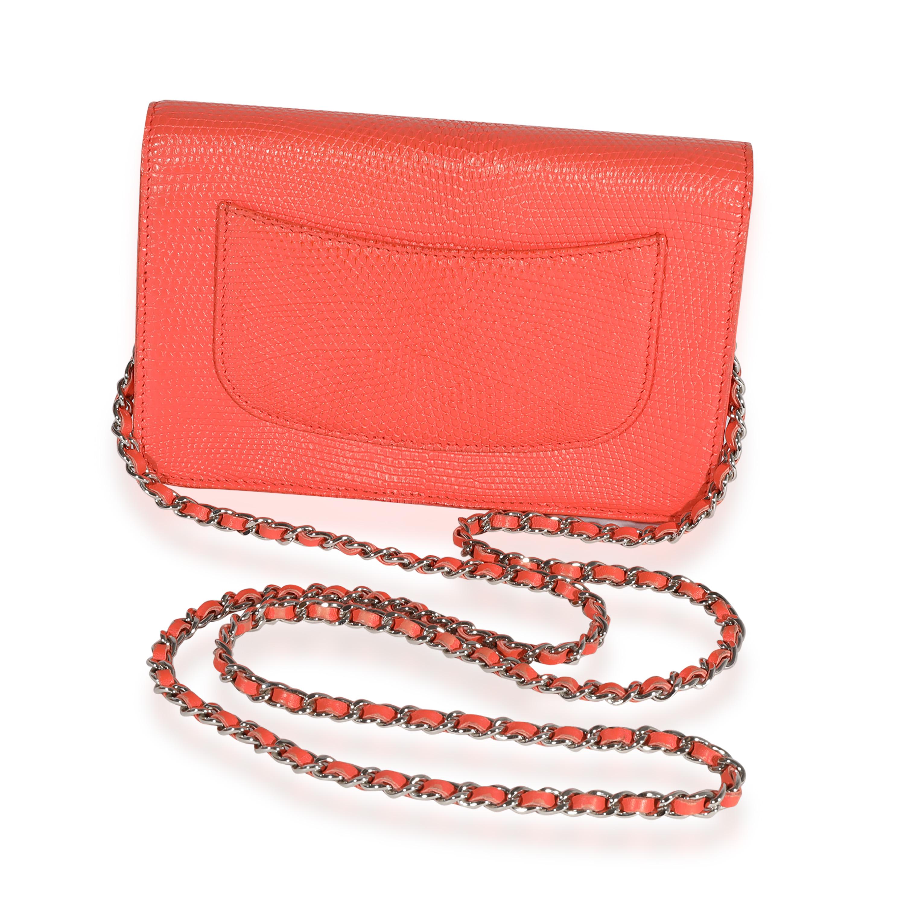 Pink Chanel Coral Lizard Wallet On Chain