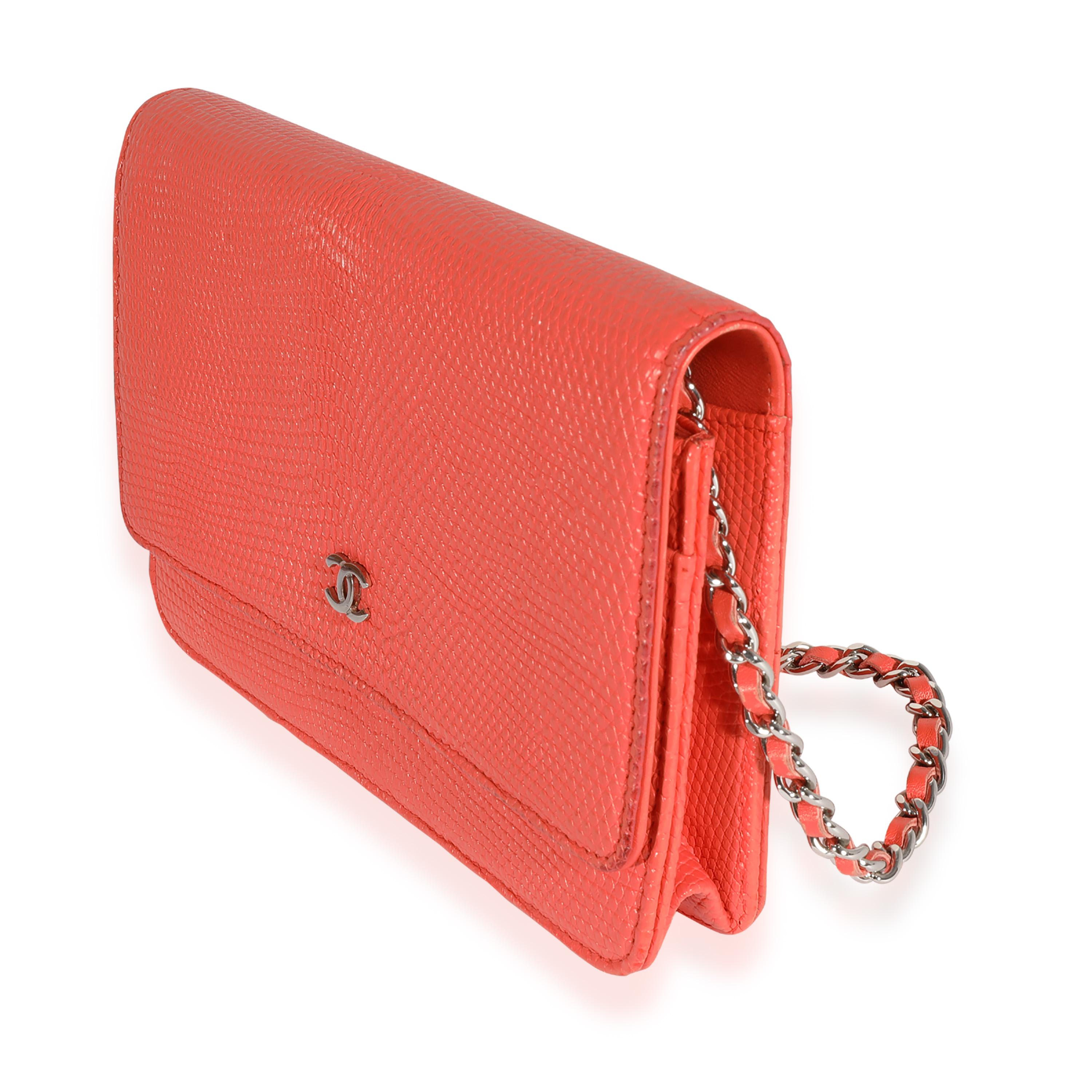 Chanel Coral Lizard Wallet On Chain In Good Condition In New York, NY