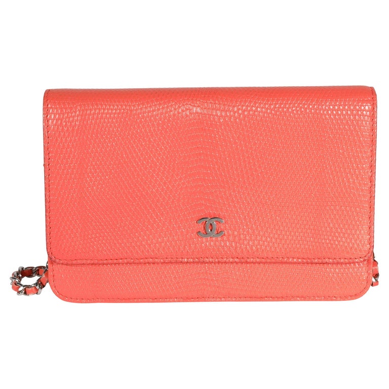 Chanel Coral Lizard Wallet On Chain For Sale at 1stDibs