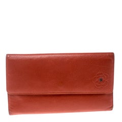 Chanel Coral Orange Leather CC Camellia Trifold Wallet