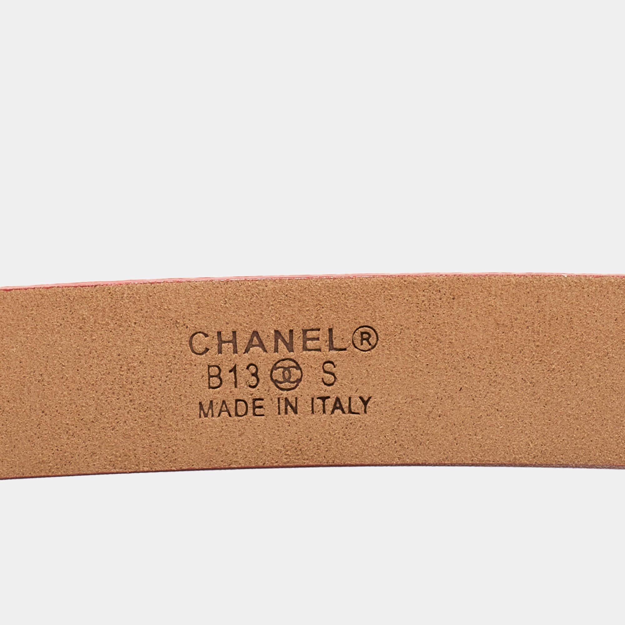 Chanel Coral Orange Leather CC Pearl Detail Belt 85CM In Excellent Condition In Dubai, Al Qouz 2