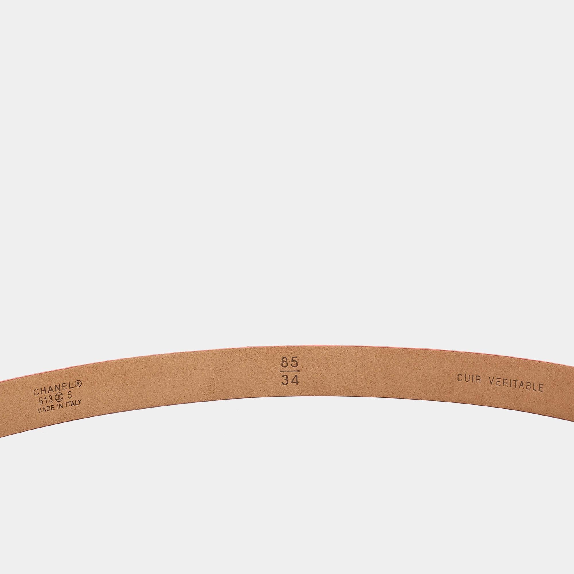 Chanel Coral Orange Leather CC Pearl Detail Belt 85CM 1