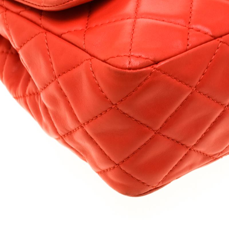 Chanel Coral Orange Quilted Leather Jumbo Classic Single Flap Bag 5