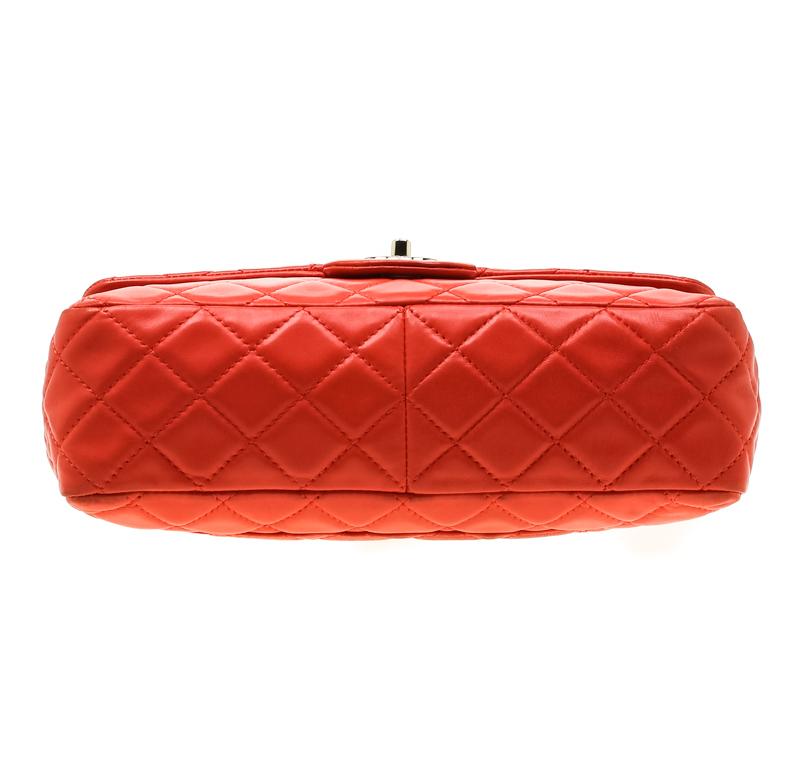 Women's Chanel Coral Orange Quilted Leather Jumbo Classic Single Flap Bag
