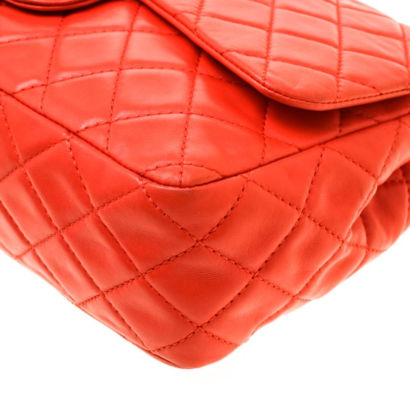 Chanel Coral Orange Quilted Leather Jumbo Classic Single Flap Bag 1