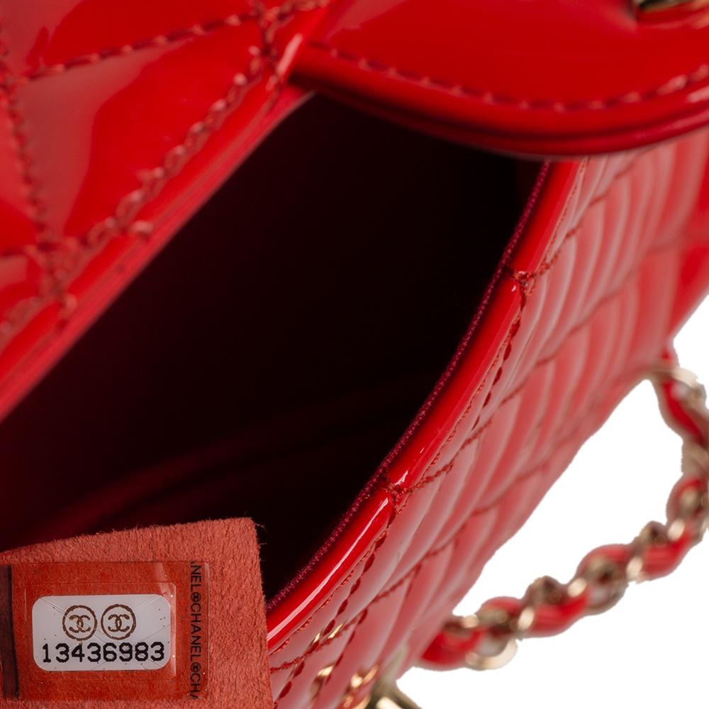 Chanel Coral Orange Quilted Patent Leather Valentine Charm Single Flap Bag 3