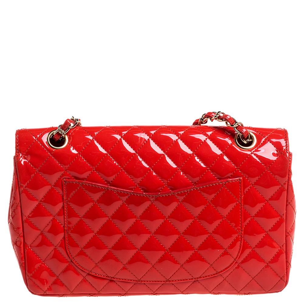 Chanel Coral Orange Quilted Patent Leather Valentine Charm Single Flap Bag 4