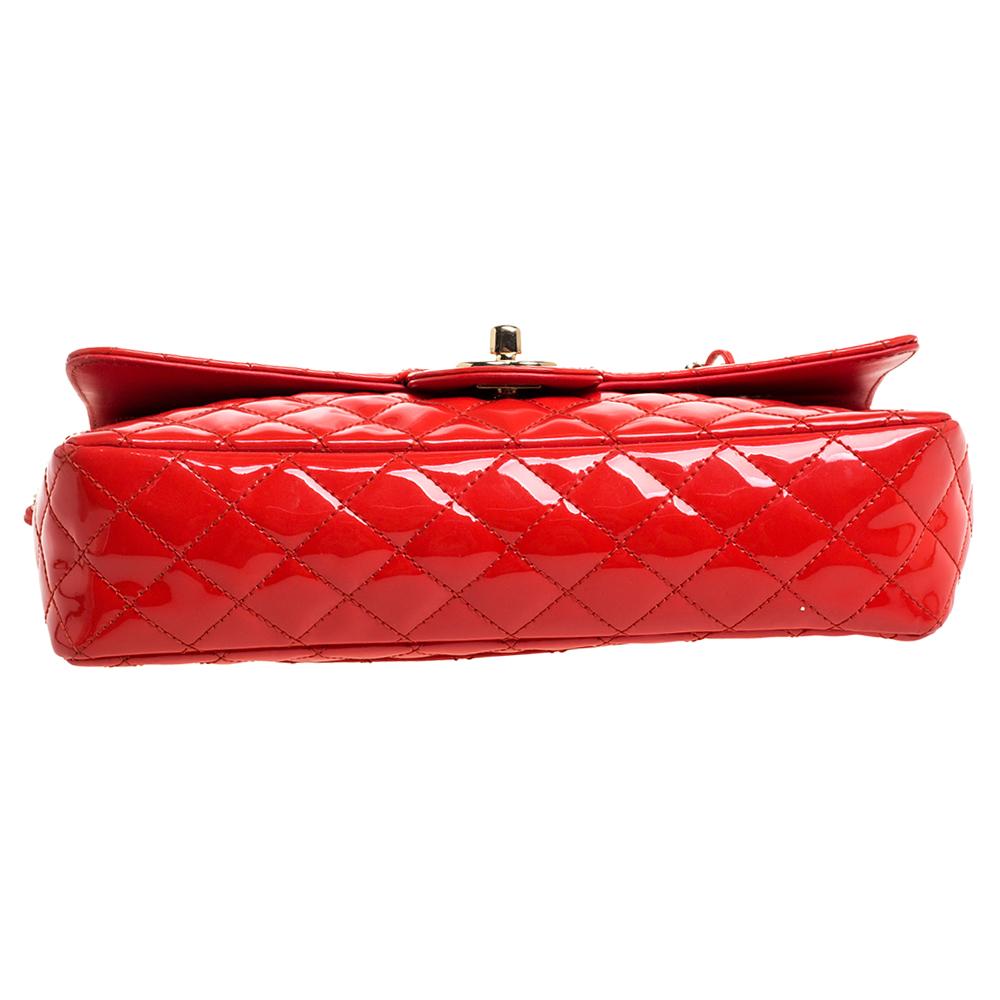 Chanel Coral Orange Quilted Patent Leather Valentine Charm Single Flap Bag 5