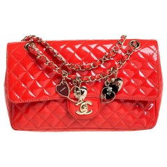 Chanel Coral Orange Quilted Patent Leather Valentine Charm Single Flap Bag