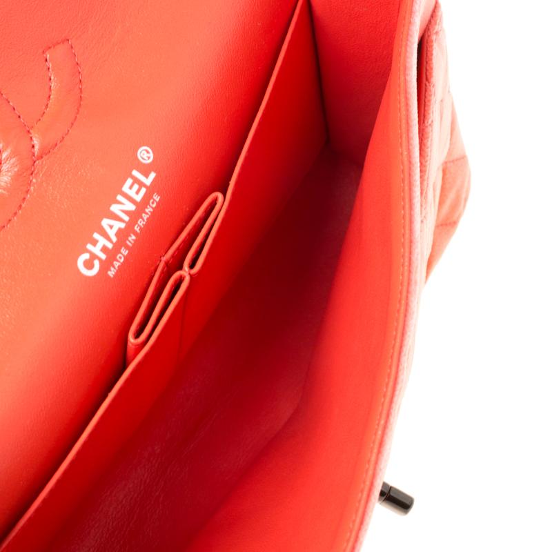 Chanel Coral Orange Quilted Velvet Medium Classic Double Flap Bag 3
