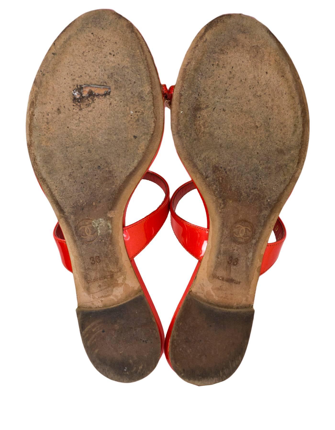 Chanel Coral Patent Leather CC Toe Sandals Sz 36 1