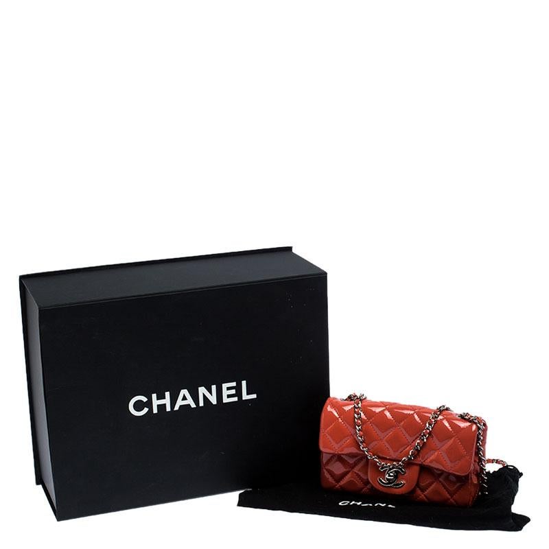 Chanel Coral Patent Leather New Mini Classic Flap Bag 7