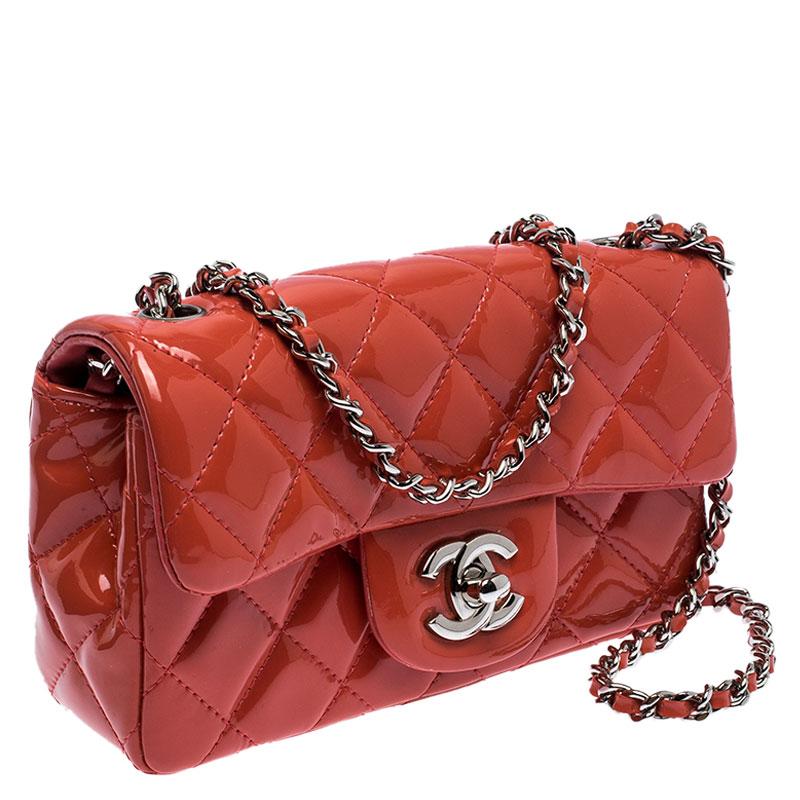 Red Chanel Coral Patent Leather New Mini Classic Flap Bag