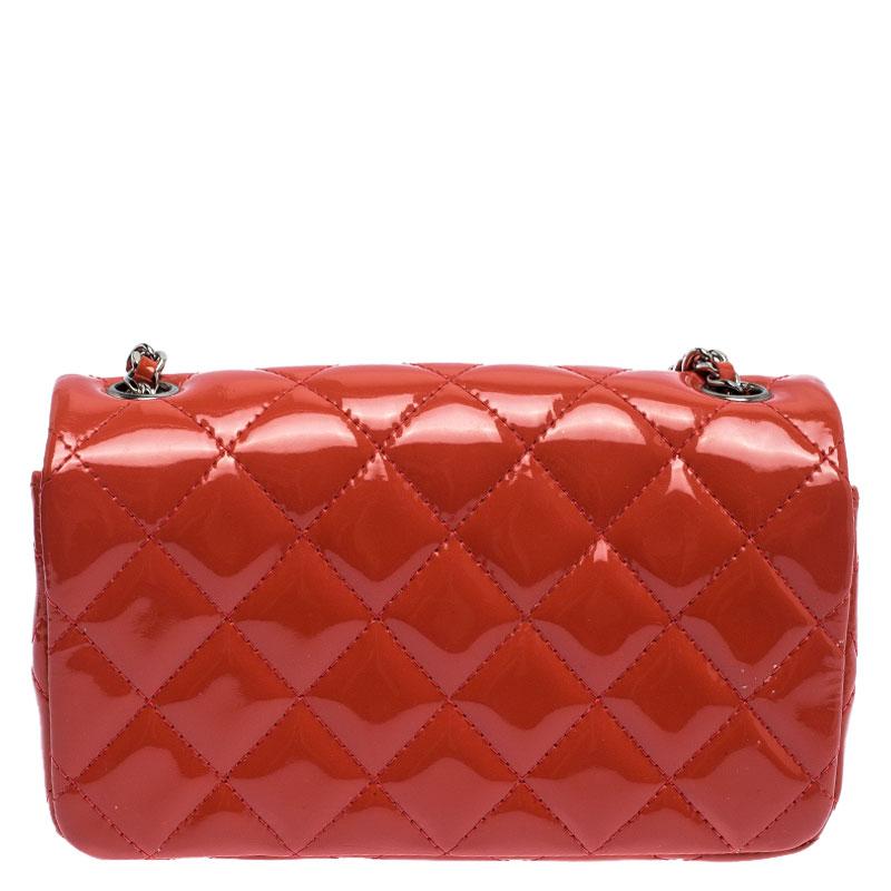Women's Chanel Coral Patent Leather New Mini Classic Flap Bag