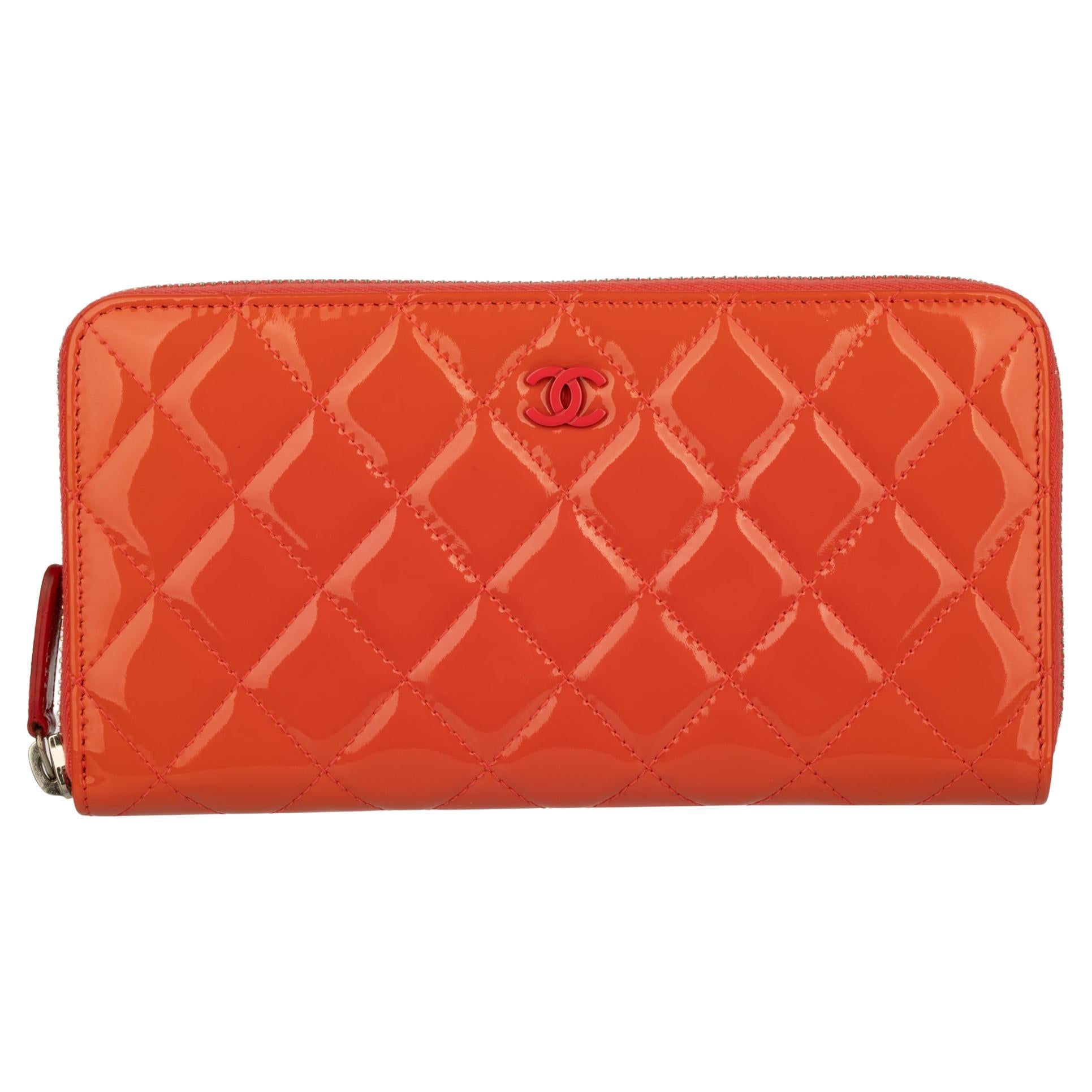 Chanel Coral Patent Leather Zip-Around Wallet