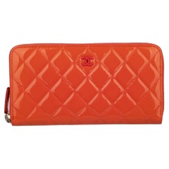 Chanel Coral Patent Leather Zip-Around Wallet