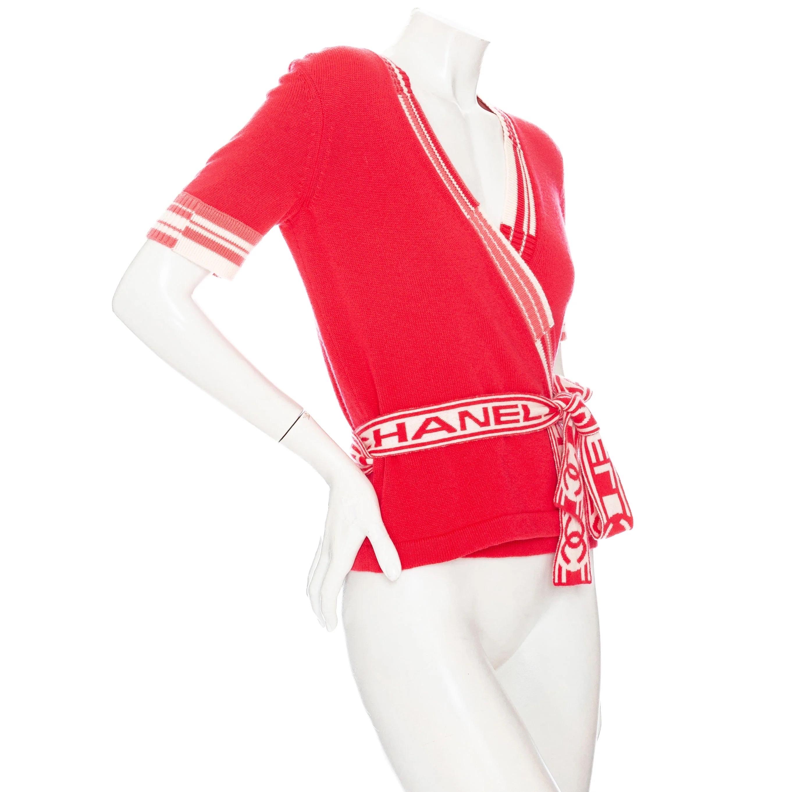 Women's Chanel Coral Pink Cashmere Short Sleeve Wrap Cardigan (Fall2013)