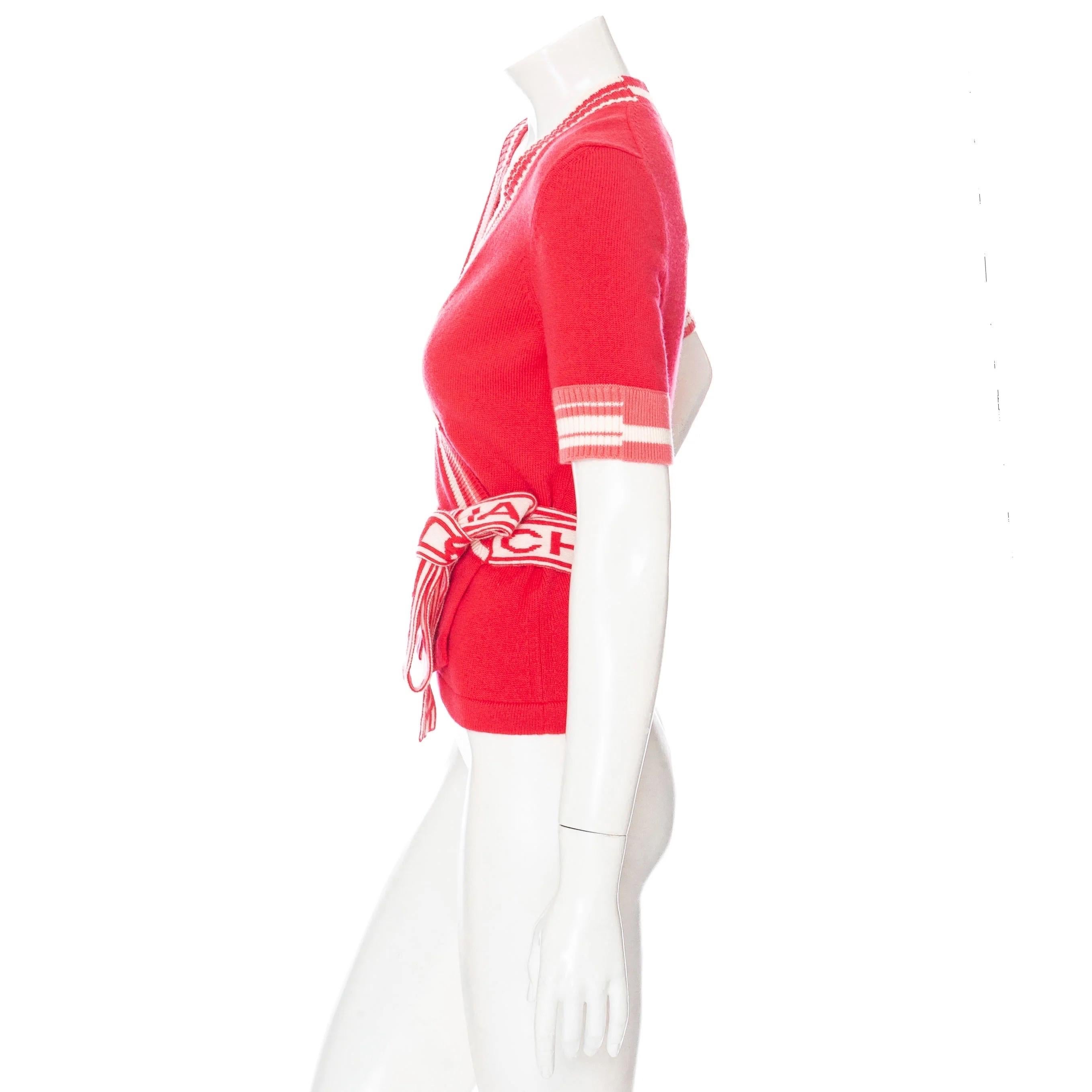 Chanel Coral Pink Cashmere Short Sleeve Wrap Cardigan (Fall2013) 1
