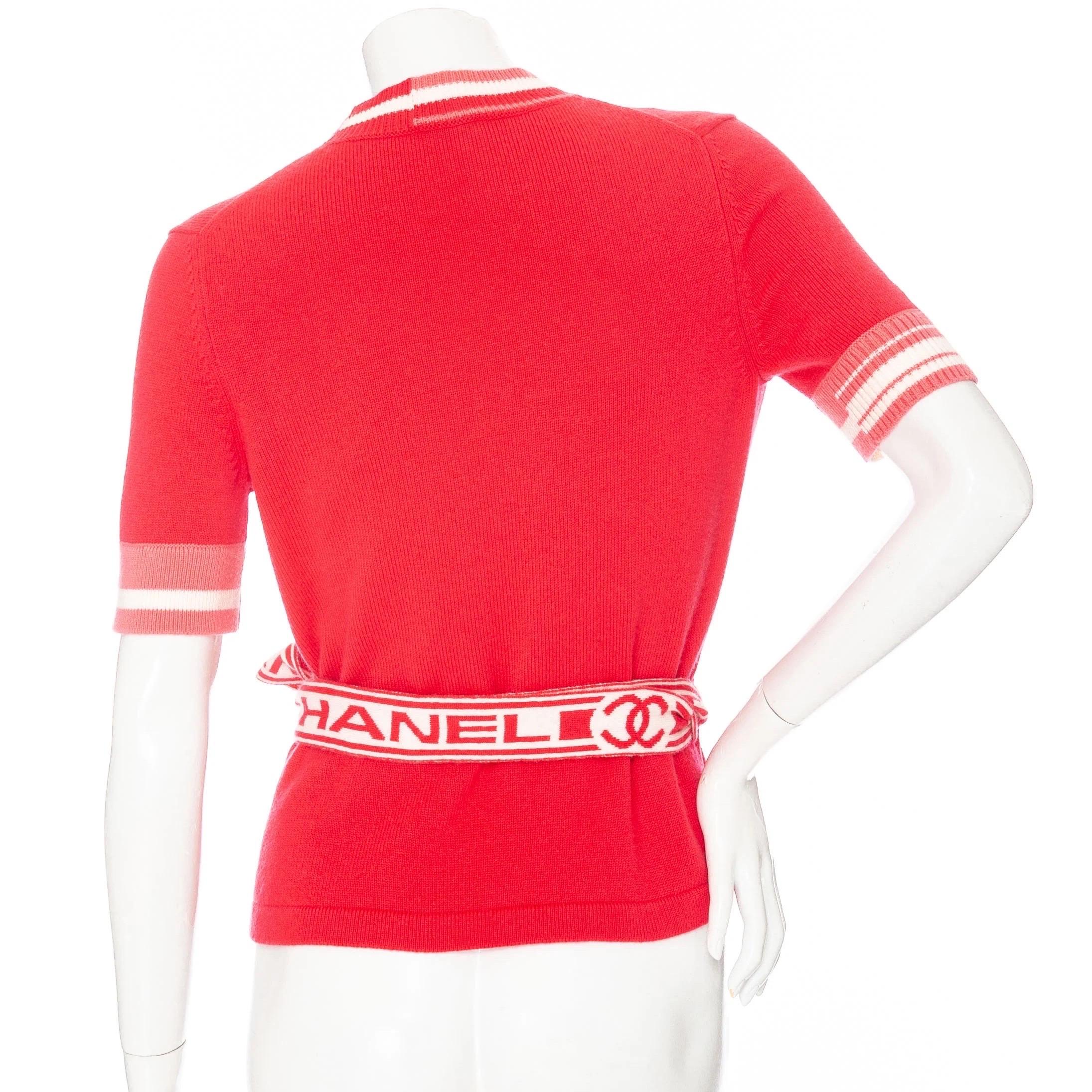 Chanel Coral Pink Cashmere Short Sleeve Wrap Cardigan (Fall2013) 2