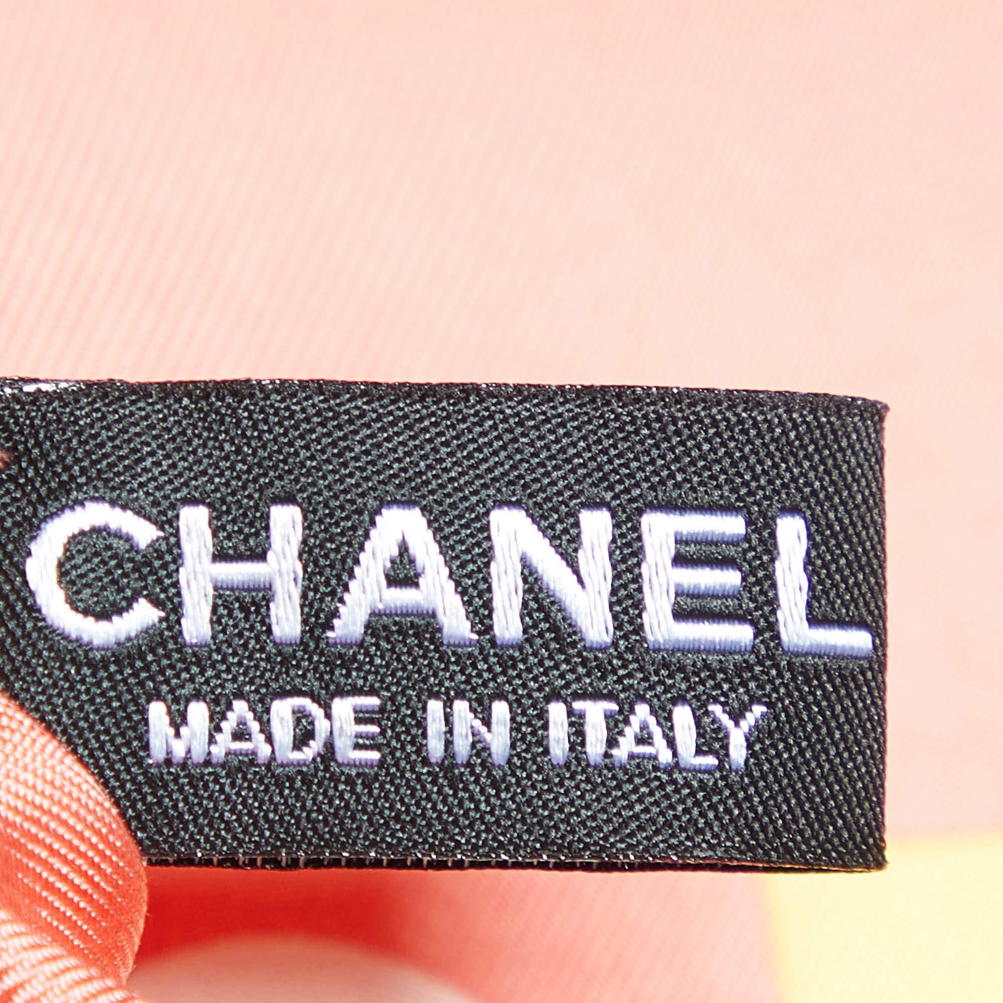 Orange Chanel Coral Pink Cruise Print Silk Square Scarf