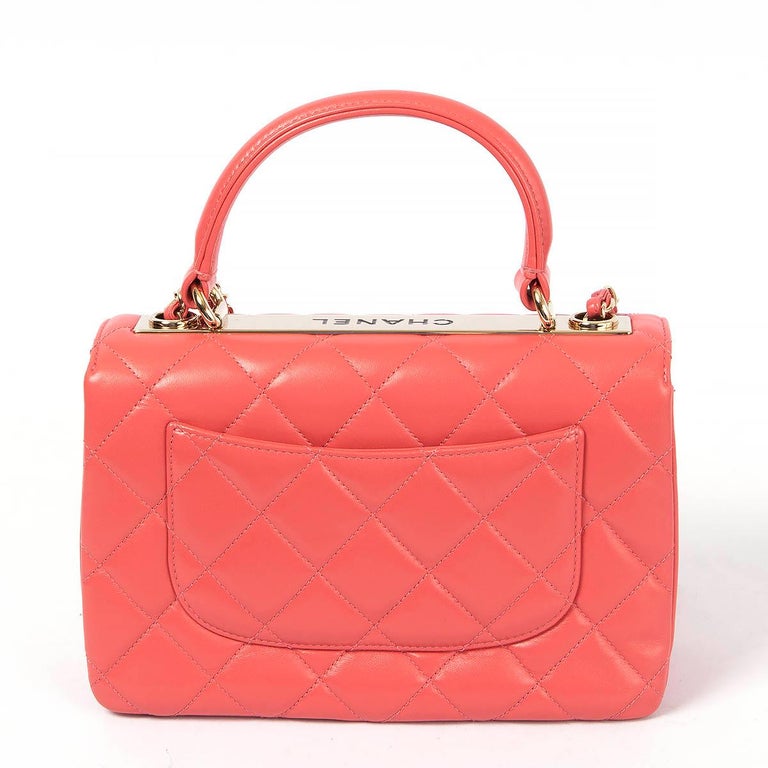 CHANEL coral pink leather 2017 17P TRENDY CC SMALL Top Handle Bag