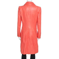 Chanel Coral Pink Leather Double Breasted Trench Coat L