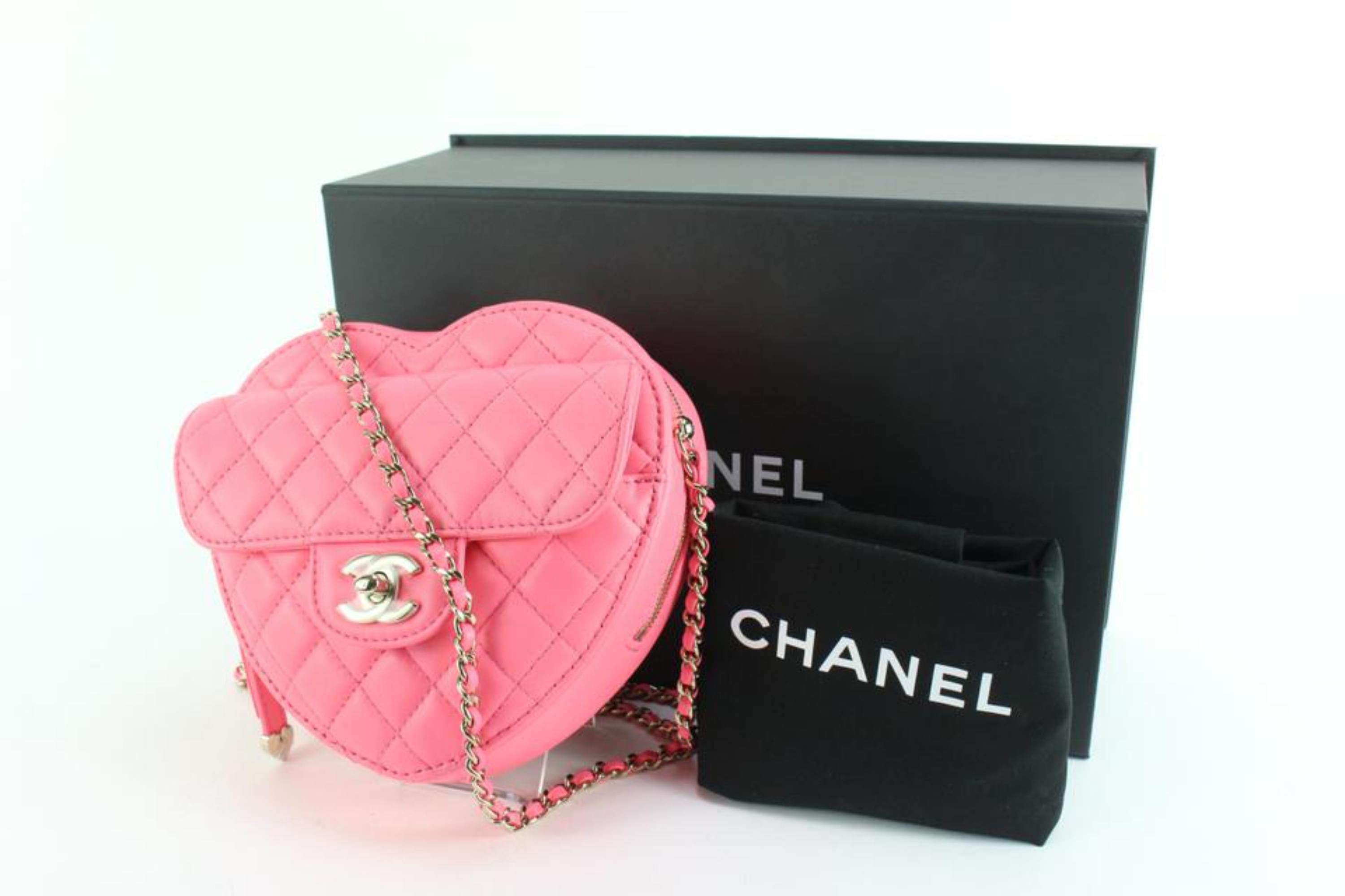 Chanel Coral Pink Quilted Lambskin CC In Love Heart Flap Bag Large 70cz56s 5