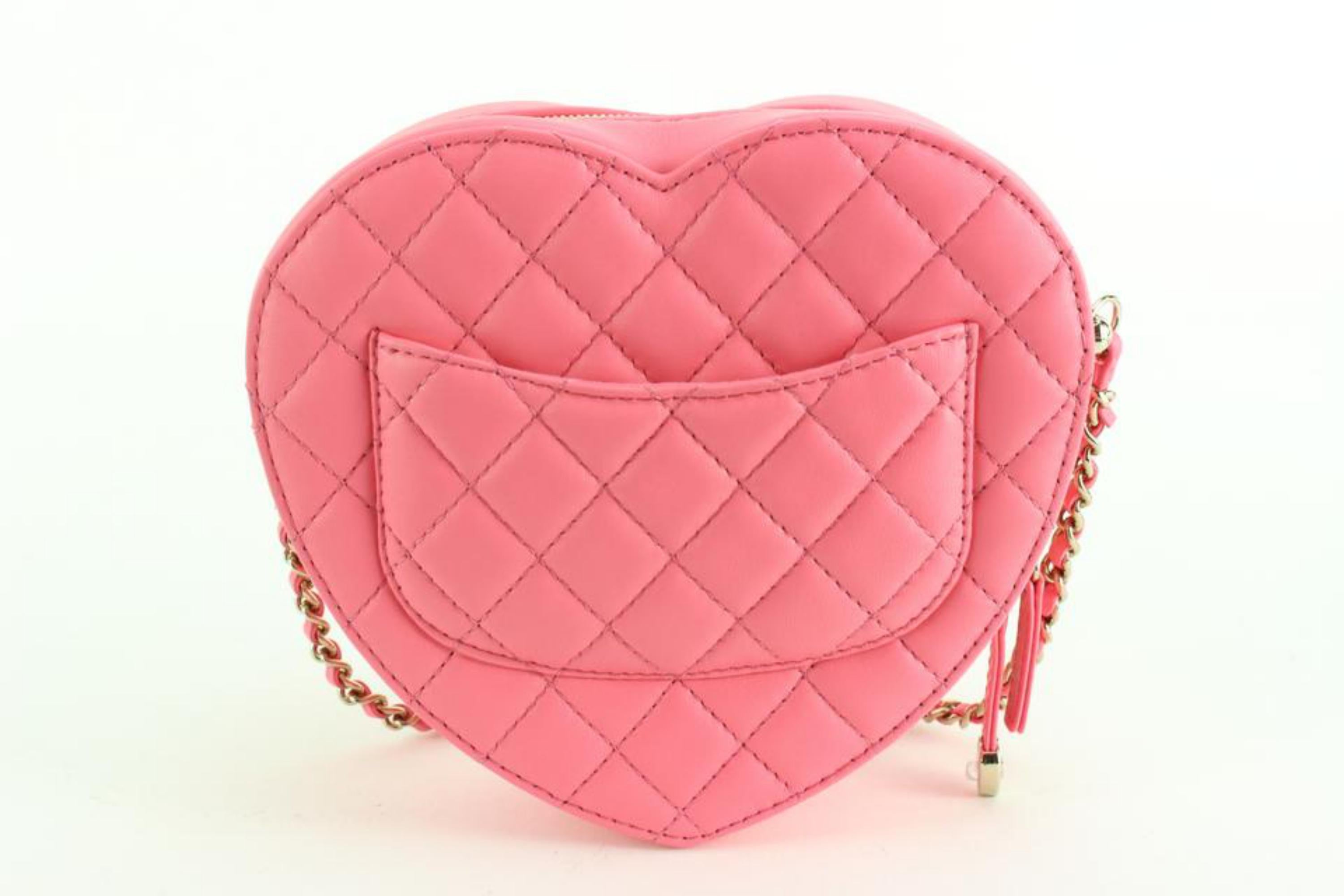 Chanel Coral Pink Quilted Lambskin CC In Love Heart Flap Bag Large 70cz56s 1