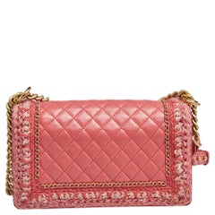 Chanel Coral Pink Quilted Leather and Tweed Trim Medium Jacket Boy Flap Bag