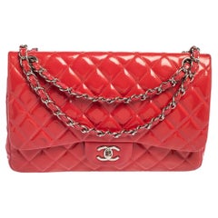 Chanel Coral Pink Quilted Patent Leather Jumbo Classic Double Flap Bag