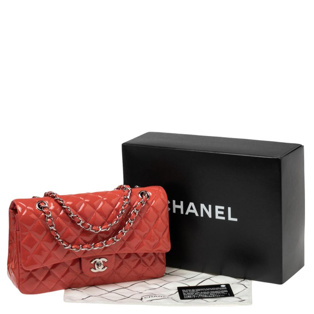 Chanel Coral Pink Quilted Patent Leather Medium Classic Double Flap Bag 6