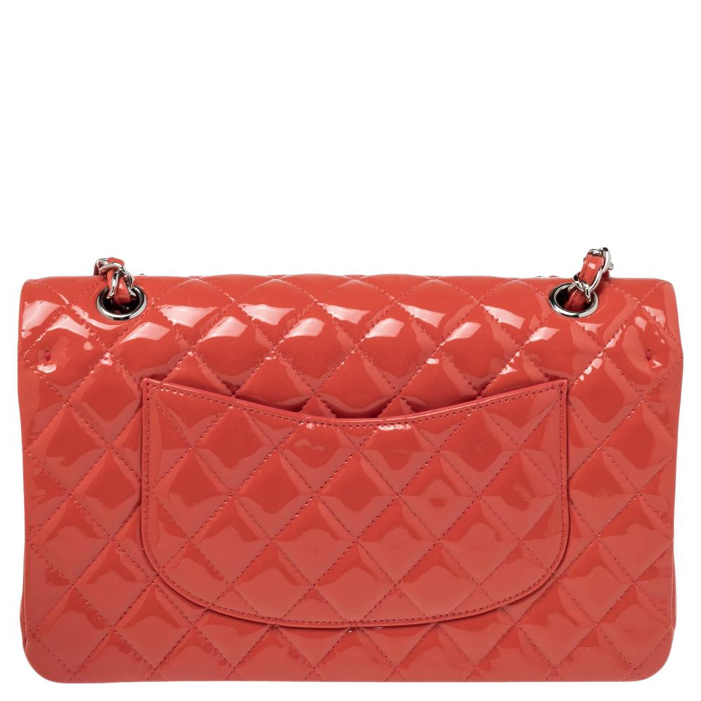 Chanel Coral Pink Quilted Patent Leather Medium Classic Double Flap Bag 2