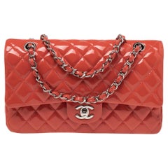 Chanel Coral Pink Quilted Patent Leather Medium Classic Double Flap Bag