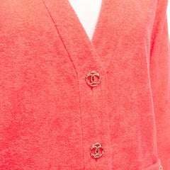 CHANEL Korallenrosa Handtuch Terry Tuch Gold CC Logo Blazerjacke FR36 S