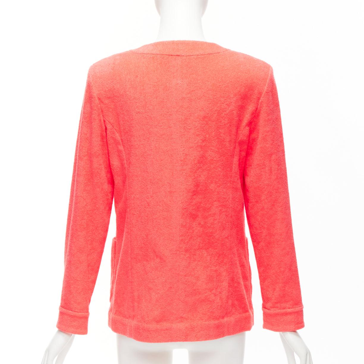 De las mujeres CHANEL chaqueta blazer de rizo rosa coral oro logo CC FR36 S en venta