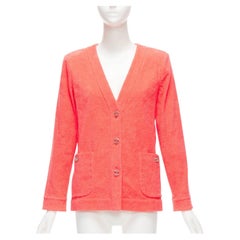 CHANEL Korallenrosa Handtuch Terry Tuch Gold CC Logo Blazerjacke FR36 S