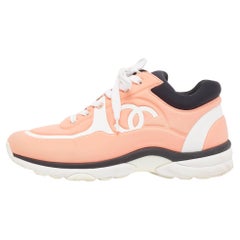 Chanel Coral Pink/White Neoprene CC Low Top Sneakers Size 37.5