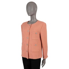 CHANEL coral pink wool 2021 21B COLLARLESS Tweed Jacket 44 fits L