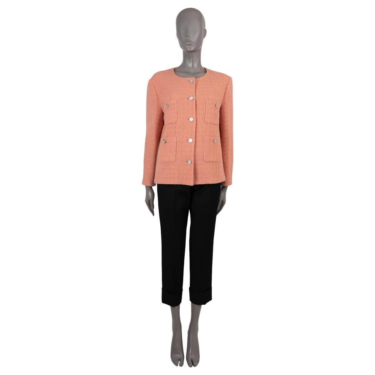 CHANEL coral pink wool 2021 21B COLLARLESS Tweed Jacket 44 fits L For Sale 1