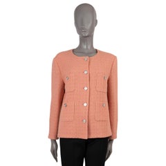 CHANEL coral pink wool 2021 21B COLLARLESS Tweed Jacket 44 fits L